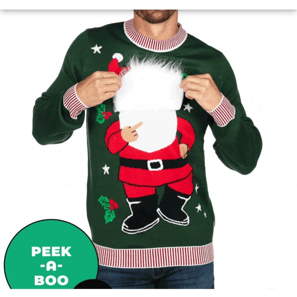 NEW Tipsy Elves Men’s‎ Flippin’ Christmas Ugly Sweater Peek-A-Boo XL